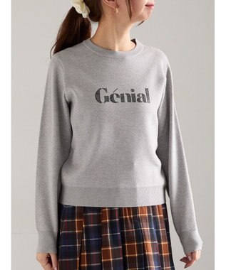 Te chichi ラインストーンレタードニットプルオーバー グレー