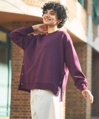 ANY L サイドドットダンボールトレーナー ワイン