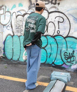 WEGO 【ユニセックス着用ITEM/2点SET】アクセ付きグラフィックアンサンブルT（LS） グリーン