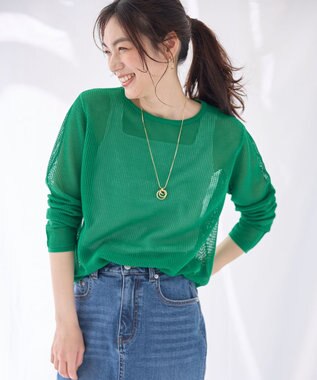 ANY 【アンチピリング】メッシュニットプルオーバー グリーン