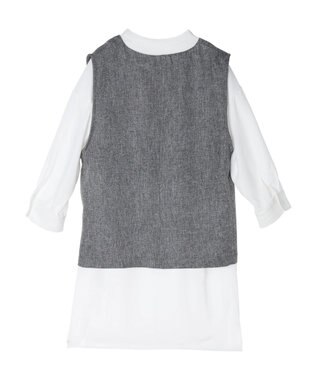 Green Parks ＳＥＴ２点Ｖネックベスト＋７分袖ミディシャツワンピース Gray Mixture