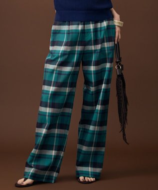  コットンリネンチェックワイドストレート パンツ