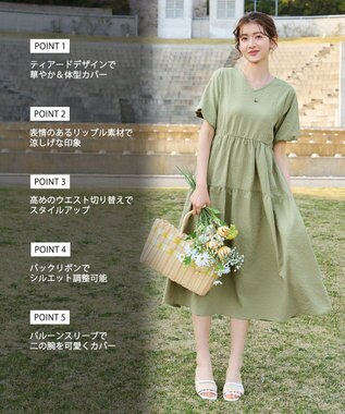 Tiaclasse リップルティアードワンピース ミント