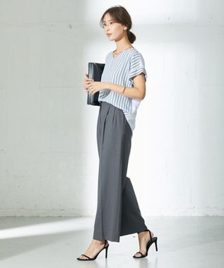 ICB 【洗える】 LinenLikeOx ワイドストレートパンツ グレー系