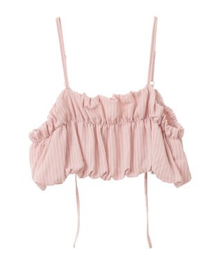 earth music&ecology ＳＥＴ２点起毛ストライプシャツ＋バルーンビスチェ Pink