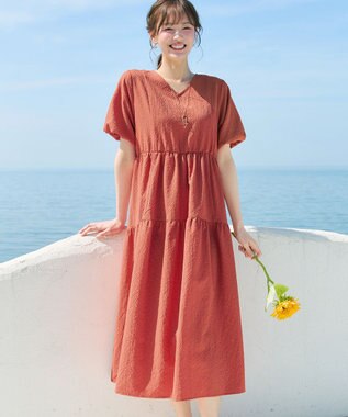 Tiaclasse リップルティアードワンピース オレンジ