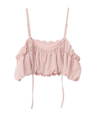 earth music&ecology ＳＥＴ２点起毛ストライプシャツ＋バルーンビスチェ Pink