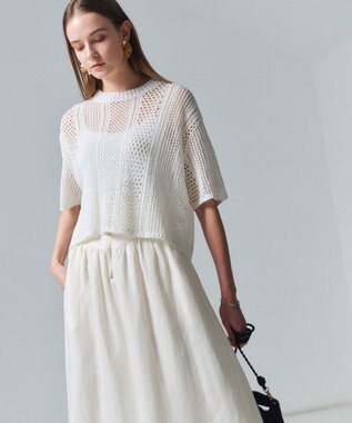 BEIGE， ATACAM / パターンメッシュ ハーフニット Ecru