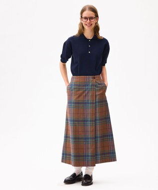 LENO DARK MADRAS CHECK WRAP SKIRT / マドラスチェックラップスカート BROWN