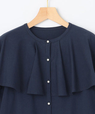 組曲 【洗える】ブラウスライクジャージーポンチョライク カットソー ネイビー系