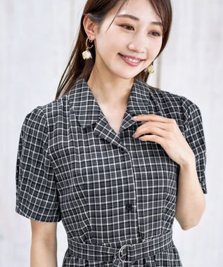 Tiaclasse 【洗える】開襟シャツワンピース ブラックチェック