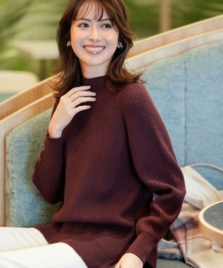 ANY SIS 【洗える・セットアップ可】アンチピリング変形畔 ボトルネック ニット ブラウン