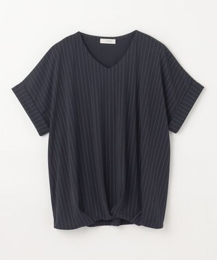 ANY カシュクールTシャツ ネイビーストライプ