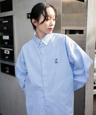 WEGO 【ユニセックス着用ITEM/MLサイズ展開】オックスフォードワンポイントシャツ（LS） ブルーストライプ