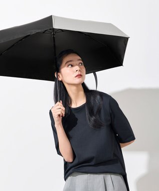 +RING UNISEX プラスリング 晴雨兼用 簡単開閉式折傘  BLK×GRY T1338 黒