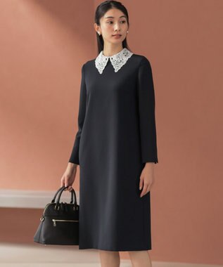 組曲 L 【KUMIKYOKU NAVY】コンフォータブルドレープ レース襟ワンピース ネイビー系