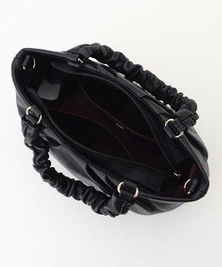 LA BAGAGERIE シープレザー ギャザーハンドル2wayラウンドトートバッグ ブラック