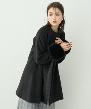 earth music&ecology ファーカフスノーカラーコート ブラック