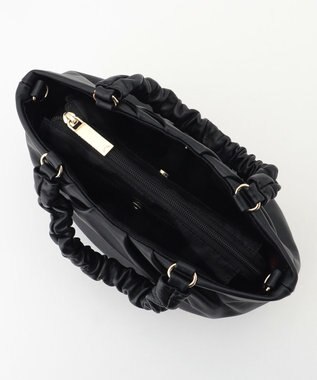 LA BAGAGERIE シープレザー ギャザーハンドル2wayラウンドトートバッグ ブラック