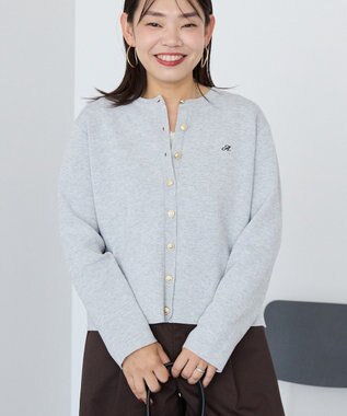 AMERICAN HOLIC ワンポイントロゴクルーカーディガン Gray Mixture