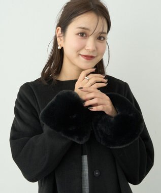 earth music&ecology ファーカフスノーカラーコート ブラック