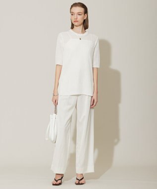 ICB 【接触冷感・UVケア・洗える】 ヴィスコースナイロンサテン ワイドパンツ オフホワイト系