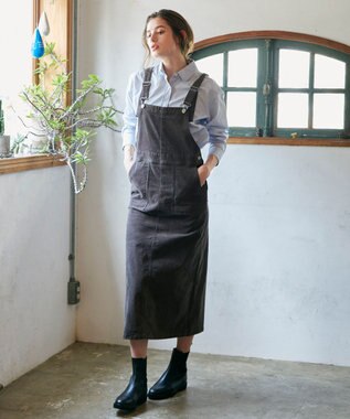 23区 【SLOW】ストレッチ コーデュロイ ジャンパースカート ブラウン系