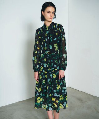 GRACE CONTINENTAL グラデフラワープリントワンピース ブラック