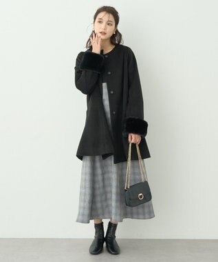 earth music&ecology ファーカフスノーカラーコート ブラック