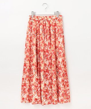 自由区 【ウエストゴム・洗える】オルタンシアフルールプリント スカート オレンジ