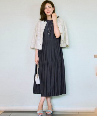 23区 【洗える】プリーツコンビ ワンピース ネイビー系