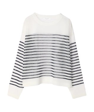 Green Parks シアーボーダーニットプルオーバー Navy