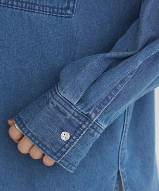 WEGO 【ANGIE VINTAGE】襟が選べる デニム プルオーバー シャツ（バンドカラー/レギュラー） ブルー