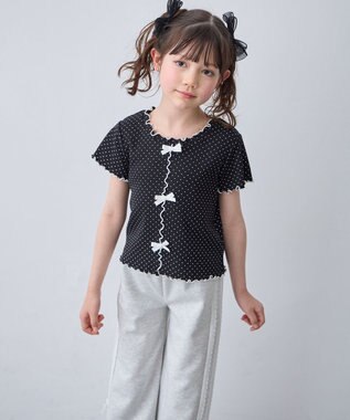 ANY KIDS 【一部店舗/WEB先行販売アイテム】ドット×リボン 半袖Tシャツ ブラック