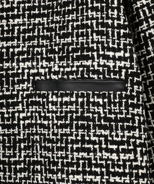 ICB ライトツイード ノーカラージャケット オフホワイト×ブラック系