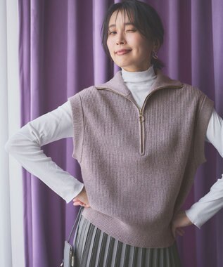 ANY L ハーフジップニットベスト グレー