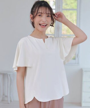 Tiaclasse 【洗える】ブラウス見えフレアスリーブカットソー オフホワイト