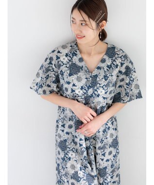 Te chichi 【LIBERTY FABRICS】Vネックフレアワンピース ネイビー