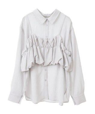 earth music&ecology ＳＥＴ２点起毛ストライプシャツ＋バルーンビスチェ Light Gray