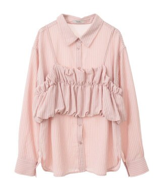 earth music&ecology ＳＥＴ２点起毛ストライプシャツ＋バルーンビスチェ Pink