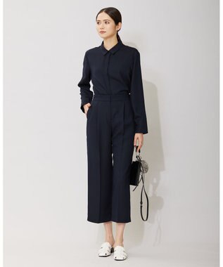 ICB L 【接触冷感・UVケア・速乾・洗える】FluidBackSatin スリットスリーブシャツ ネイビー系