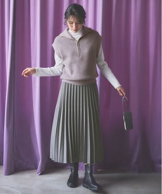 ANY L ハーフジップニットベスト グレー