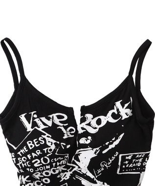 WEGO 【カップ付きインナー】グラフィックリブキャミソール ブラック