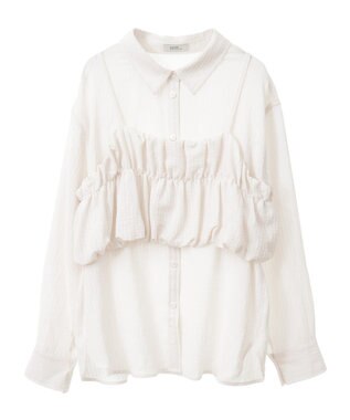 earth music&ecology ＳＥＴ２点起毛ストライプシャツ＋バルーンビスチェ Off White