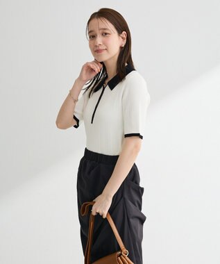 Green Parks 配色ニットポロ Off White