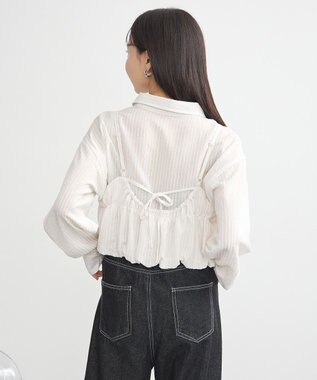 earth music&ecology ＳＥＴ２点起毛ストライプシャツ＋バルーンビスチェ Off White