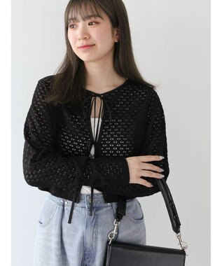 Green Parks ・ＥＬＥＮＣＡＲＥ　ＤＵＥ　２ｗａｙメッシュカーディガン Black