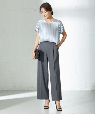 ICB 【洗える】 LinenLikeOx ワイドストレートパンツ グレー系