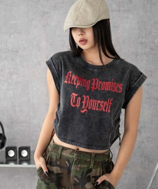 WEGO グラフィックノースリーブサイドドロストショートT 柄1