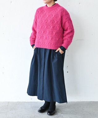 muuc 〈うっとり柔らか上質な極細繊維〉〈キッドモヘア×ウール×アルパカ×シルク〉リーフ模様編み セーター ピンク